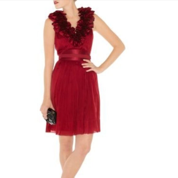 KAREN MILLEN red silk Limited Edition dress with bold floral neckline - Picture 11 of 11